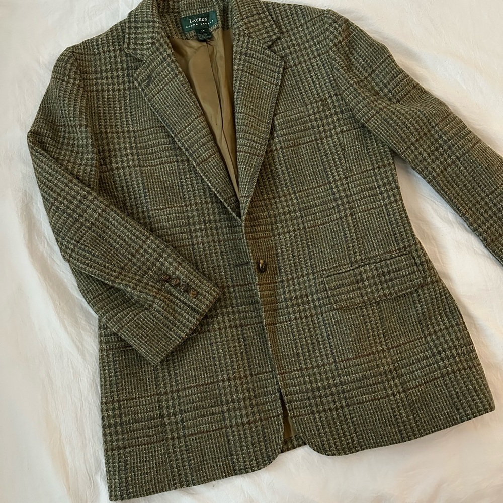 Vintage Ralph Lauren Olive Green Plaid Wool Blazer